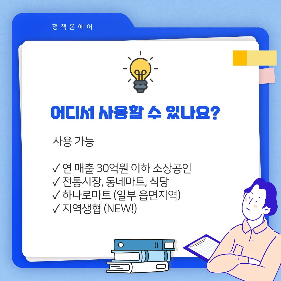 민생회복 소비쿠폰 사용처 안내 민생회복 소비쿠폰 사용처를 안내하는 인포그래픽. '어디서 사용할 수 있나요?' 질문 아래 소상공인, 전통시장, 동네마트 등 사용처 목록이 있다.